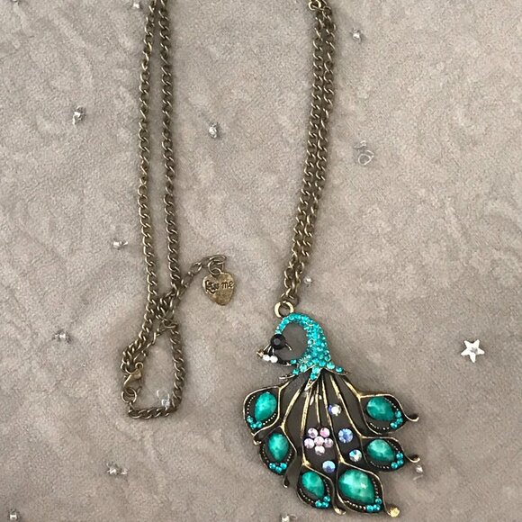Kiss Me Turquoise Glitter Peacock 32'' Long Necklace - Picture 1 of 8
